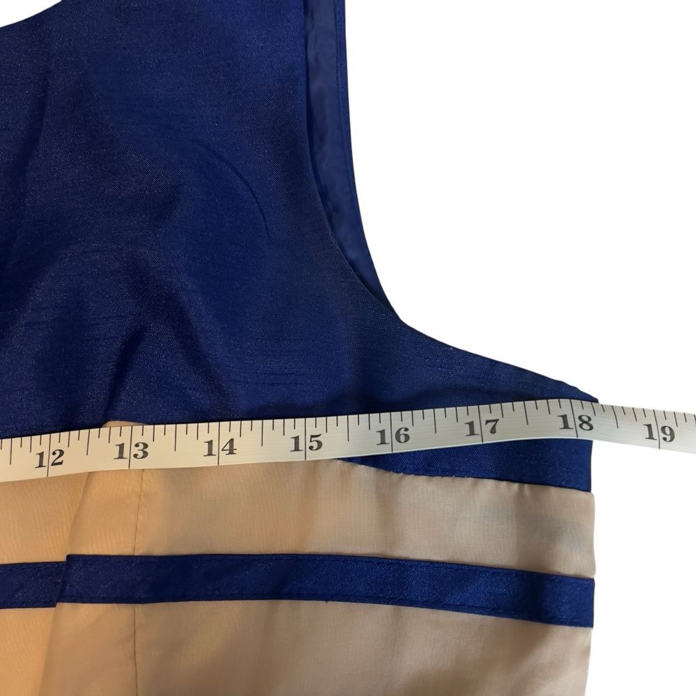 Just Taylor Fit Flare Cocktail Dress Size 10 Poly Silk Combo Sleeveless Blue - Picture 7 of 11